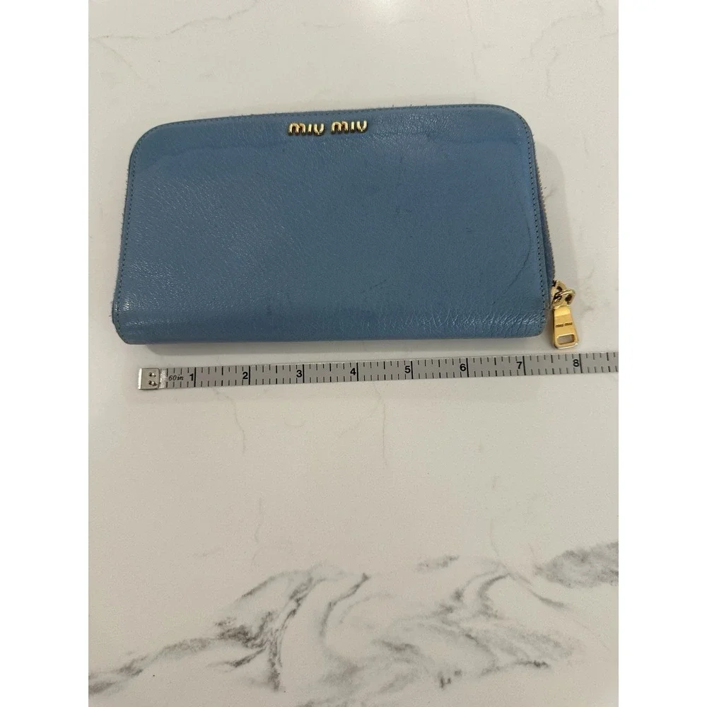 MIU MIU Blue Pink Leather Zip Around Wallet Clutch See PHOTOS FAIR CONDITION